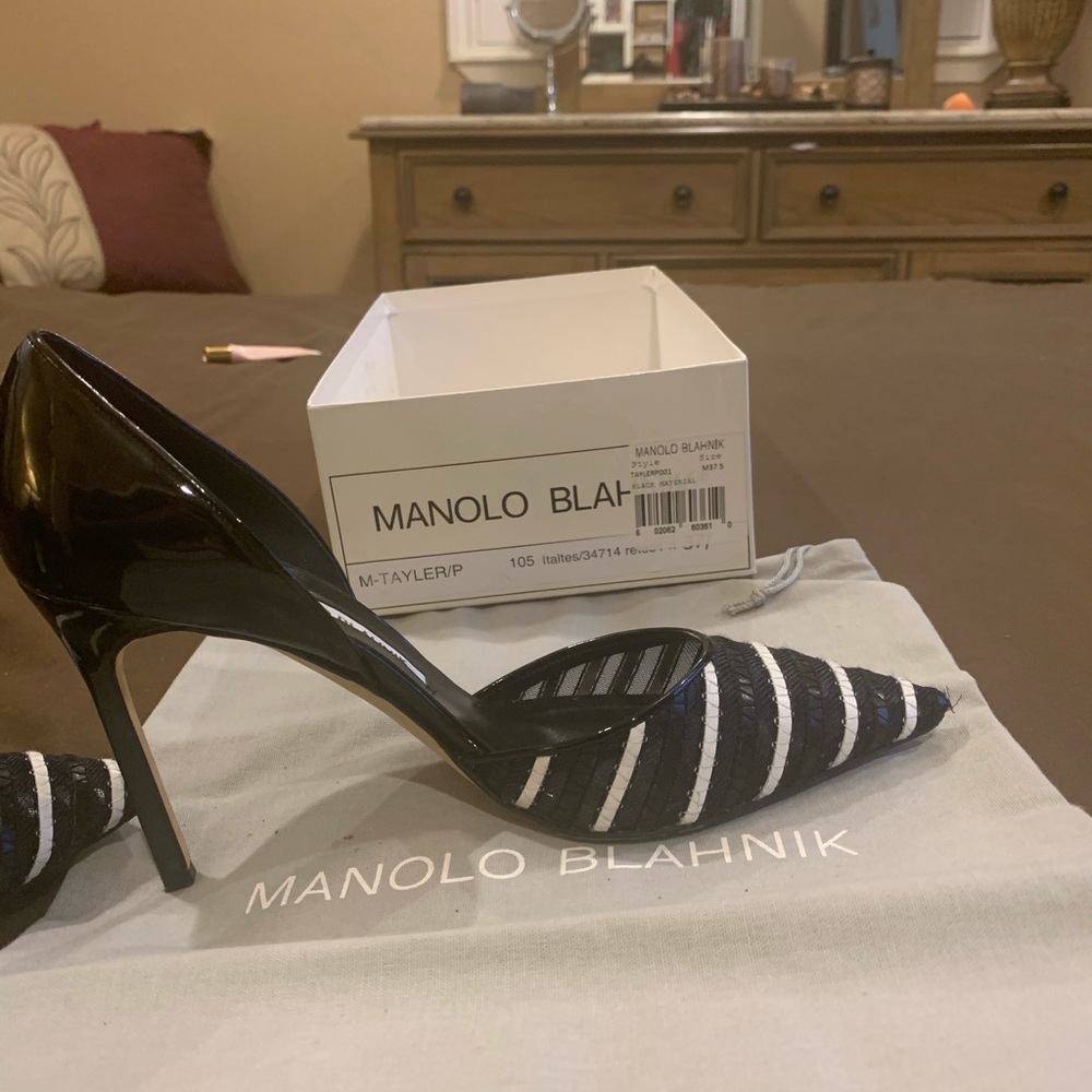 Manolo Blahnik Tayler 105 pump black & white pump - Picture 1 of 4